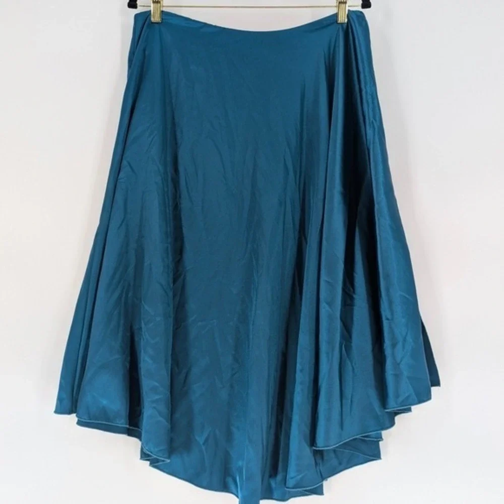 Oh So Tracie Swonke Teal Blue Satin High-Low Circle‎ Skirt One Size Made in USA